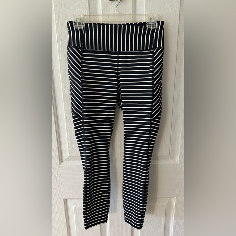 Athleta Navy-blue and White Striped Leggings